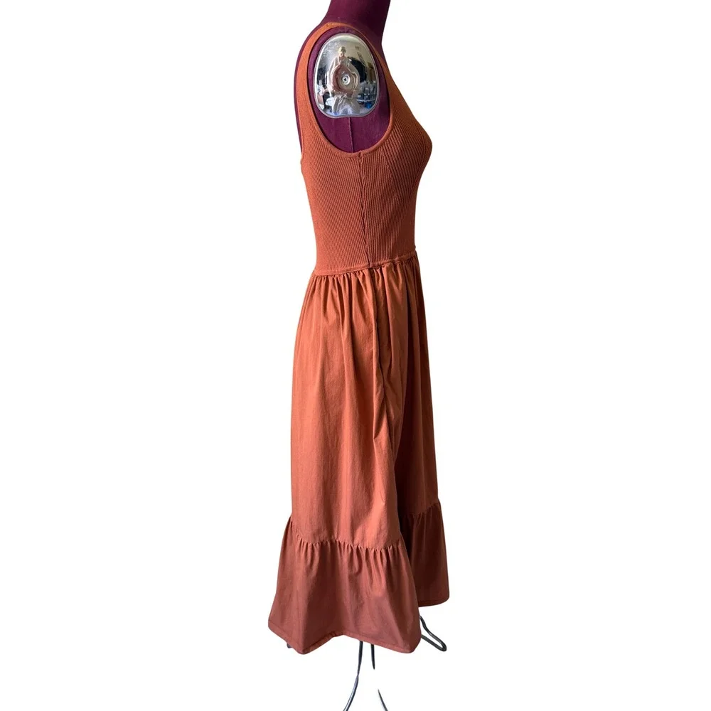 ASTR The Label Midi Dress Mixed Media Fit & Flare Sleeveless Poplin Brown Small - Picture 5 of 12